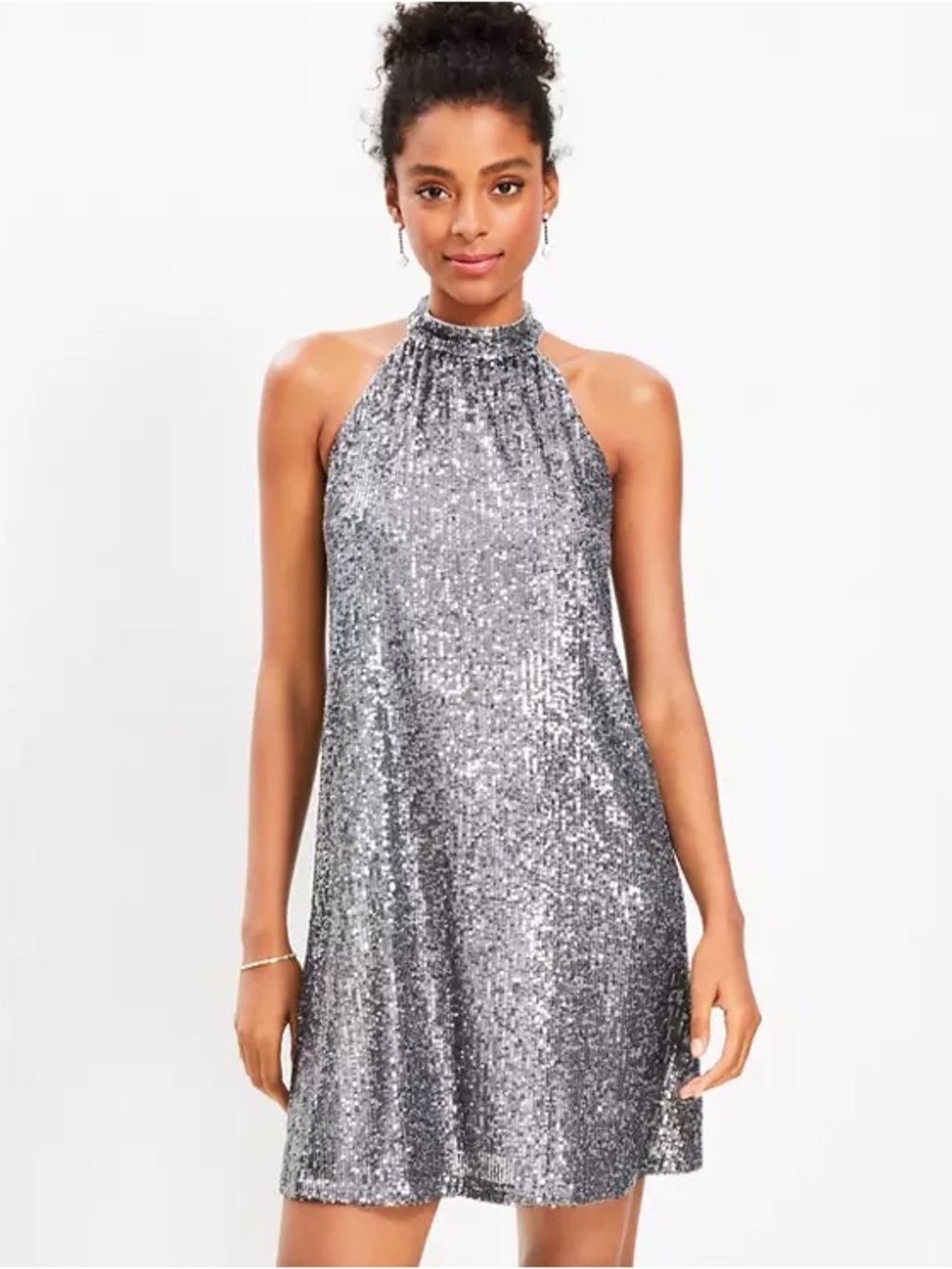 Petite Sequin Cutout Back Halter Swing Dress